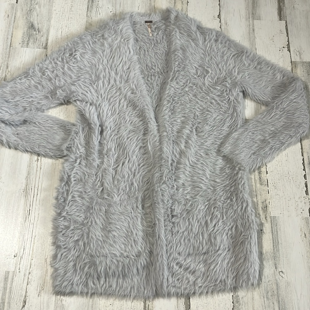 Free People Gray Soft Furry Jacket Size Small - Picture 2 of 8